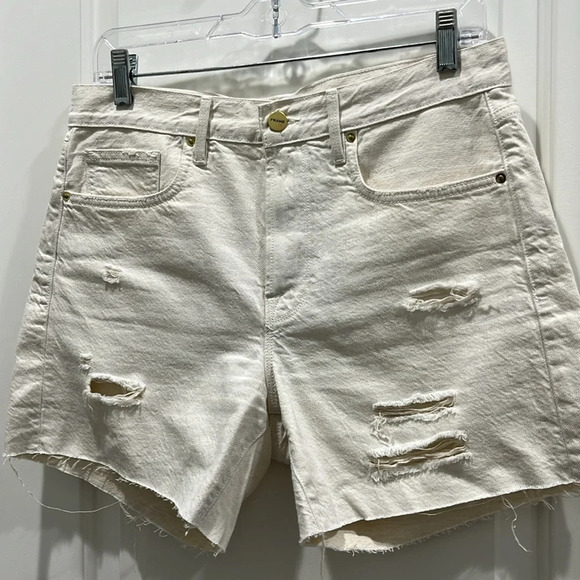 Frame Le Brigette Denim Shorts Cotton Linen Blend in Au Natural Sz 27 - Picture 7 of 11